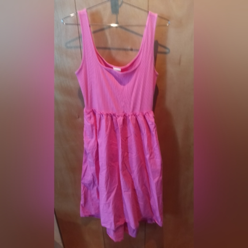 A New Day Vibrant Pink Tank Dress, Sz M, Hi- low Skirt, NWOT